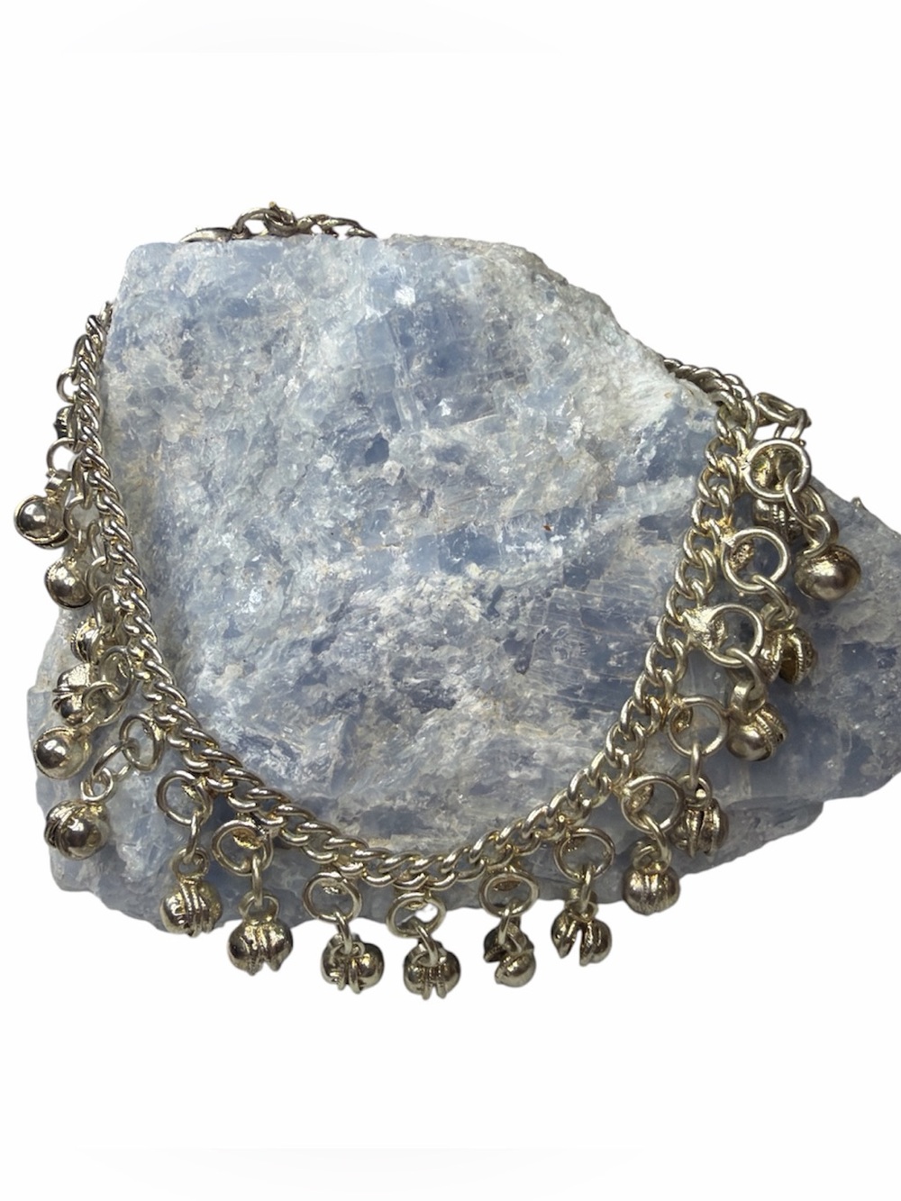 Women's Silver-Tone Charm Chain Ankle Bracelet- Elegant Dangle Accent